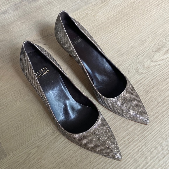 Stuart Weitzman Champagne Glitter Pumps Sz. 7.5 - Picture 1 of 5